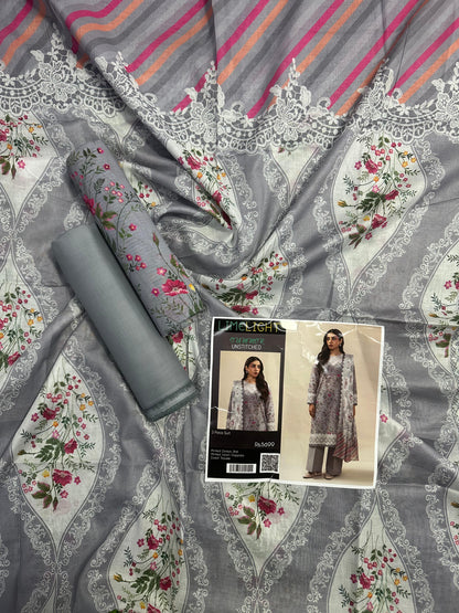 Limelight – Slate Grey & Soft Ivory - Doriya Unstitched 3 PCs Unstitched Suit