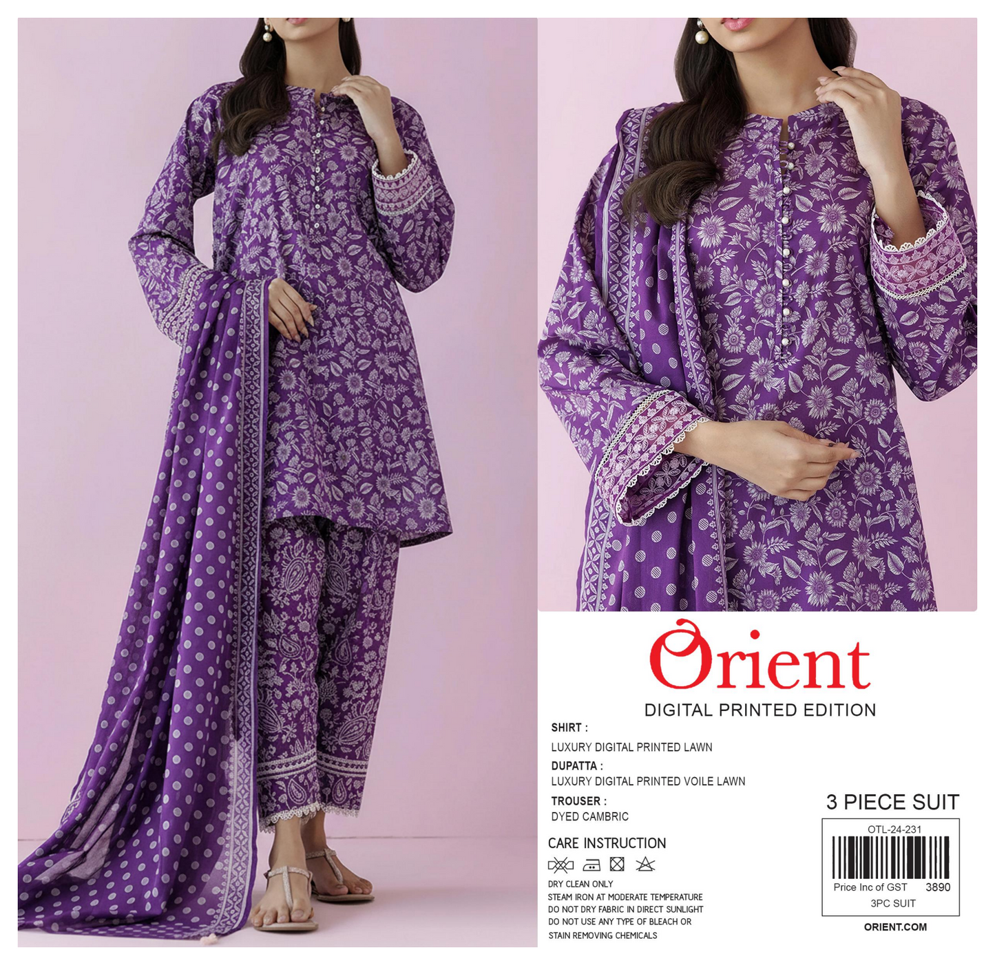 ✨💖ORIENT💖✨🌸PRINTED LAWN 3 PIECE🌸 OTL-24-231