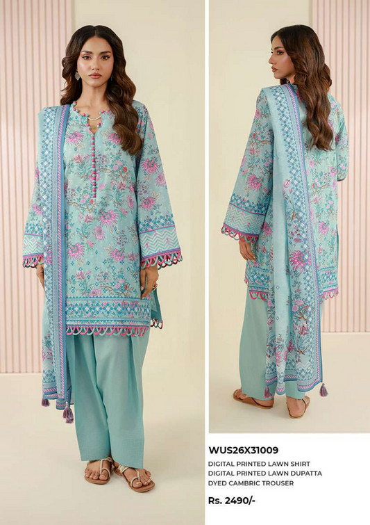 ZELLBURY Unstitched 3pcs Lawn Collection D.C:-WUS26X31009
