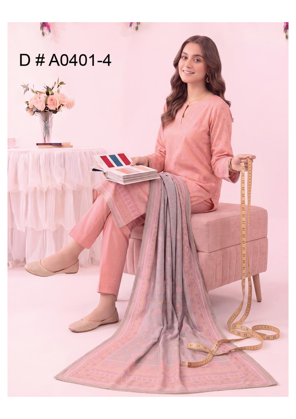 MJ D #A0401-4 – Gold Paste Printed Lawn 3Pcs Collection