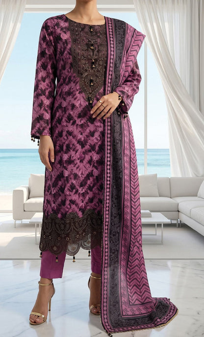 Fleur By Almeerah - Plum Vanta – Digital Chundri Lawn
