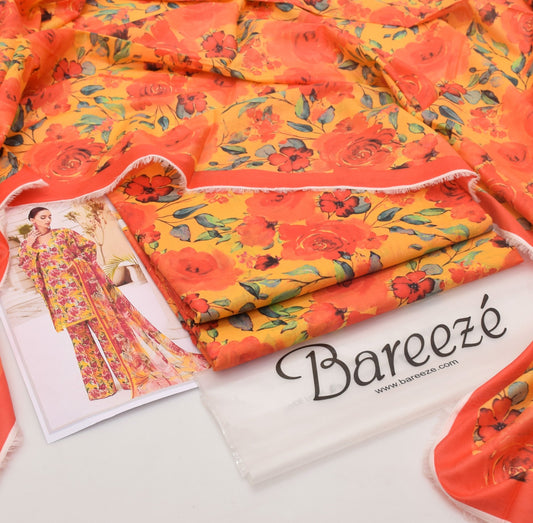 Bareeze Unstitched Lawn 90/70 Quality 3 Pieces