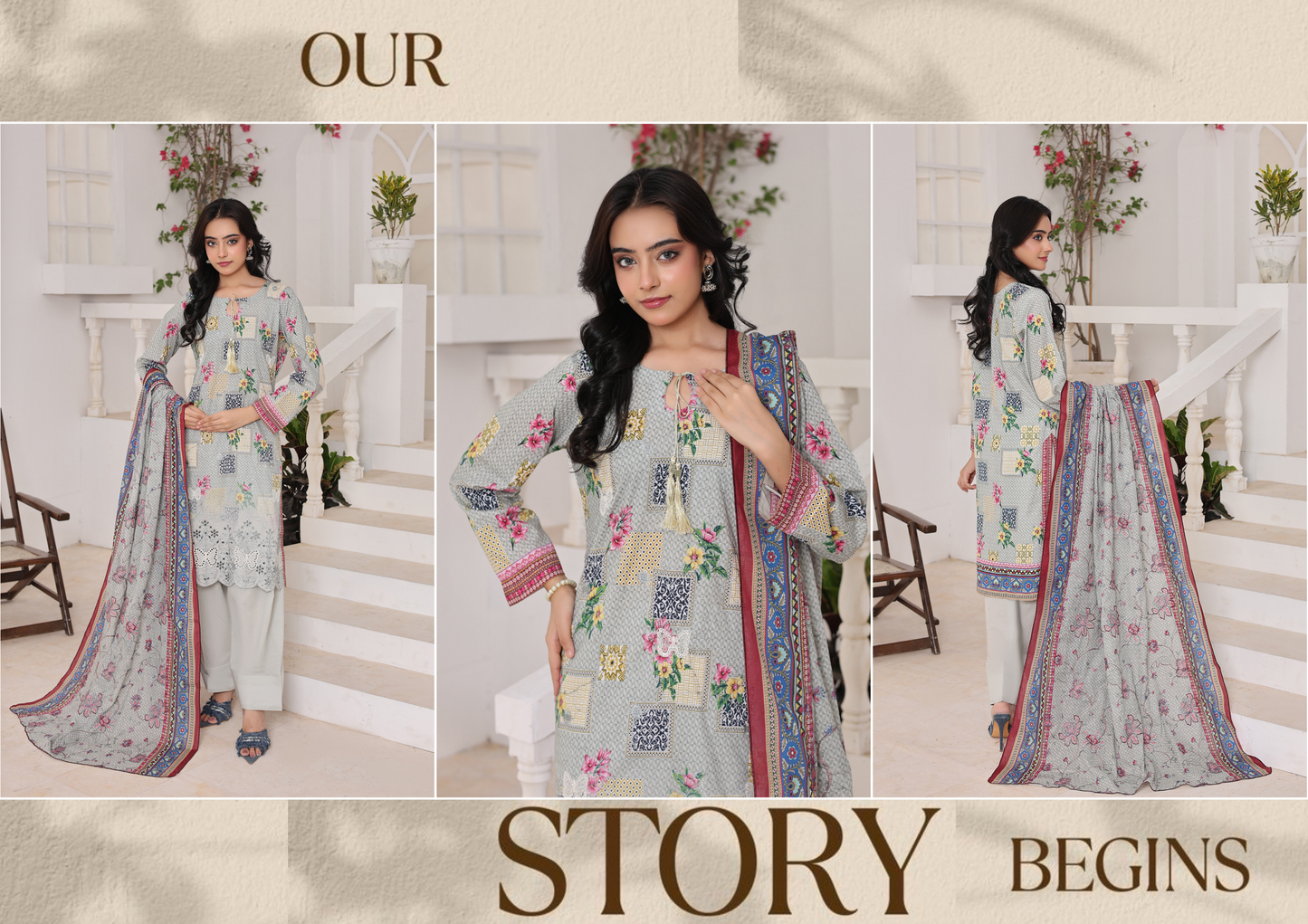 Bonanza Sage Gray Embroidery 3pcs Unstitched Collection