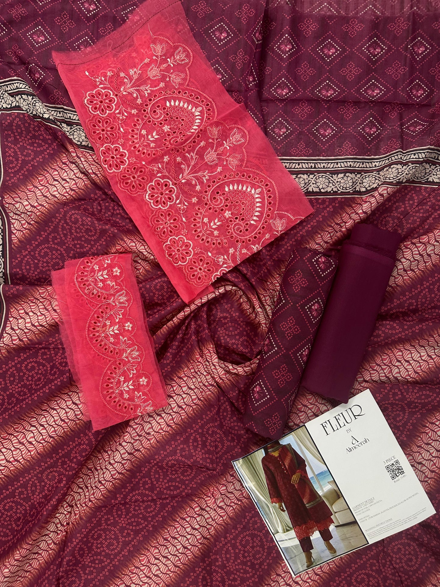 Fleur By Almeerah - Magenta Flame – Digital Chundri Lawn