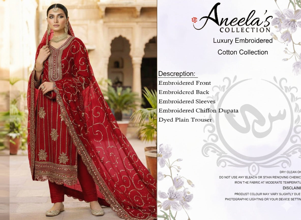 Aneela's Unstitched Luxury Embroidered Fancy 3 Piece in Wholesale Price ✅💯