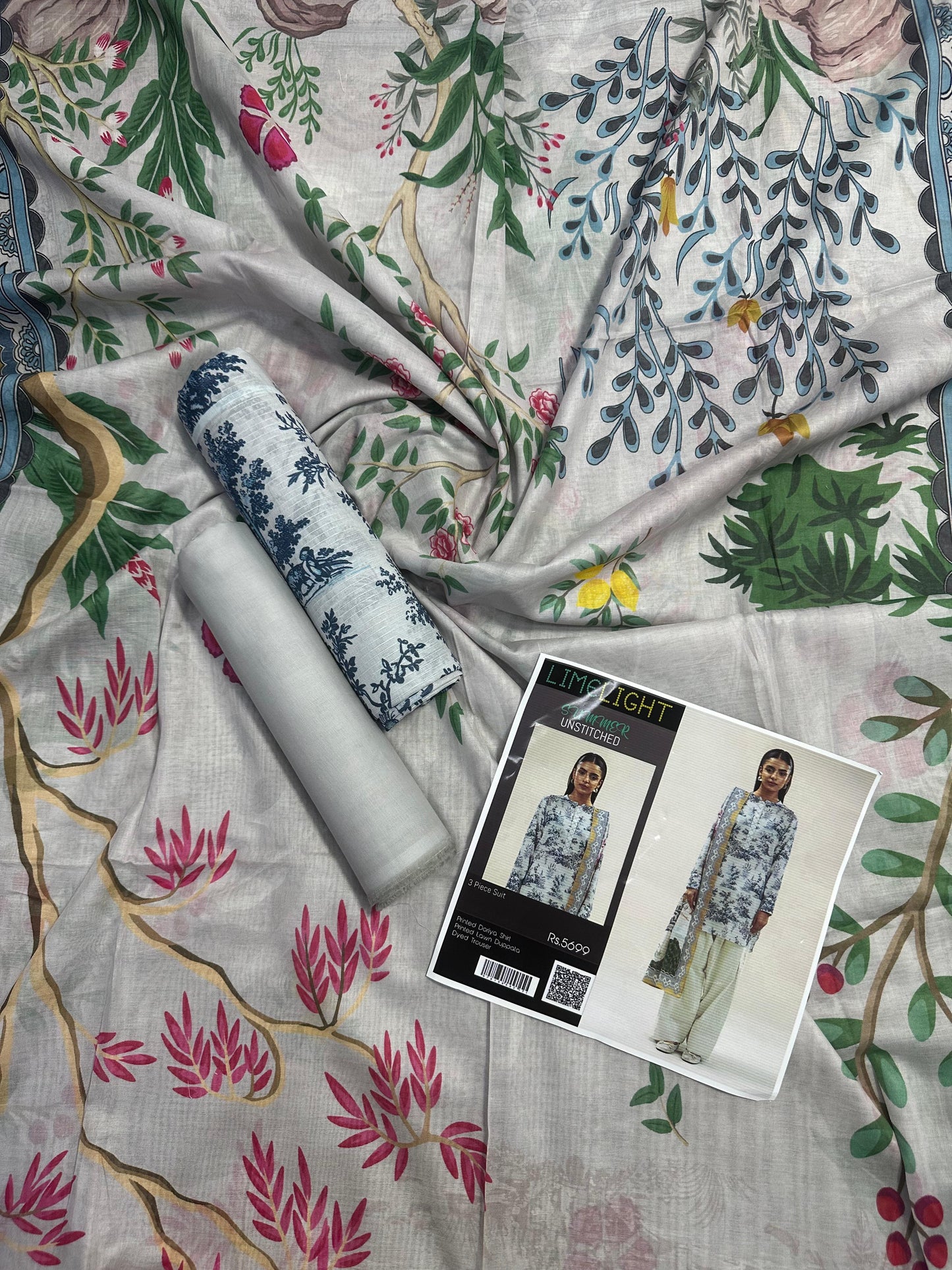 Limelight – Cream & Slate Blue - Doriya Unstitched 3 PCs Unstitched Suit