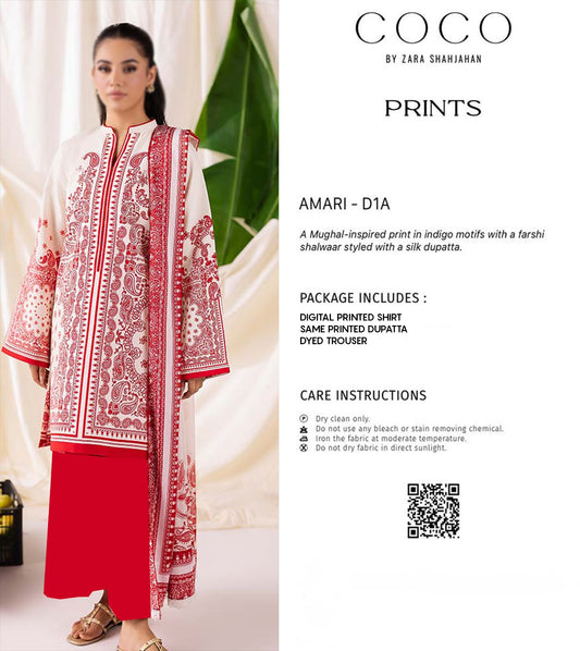 COCO Red 3 Piece Printed Lawn