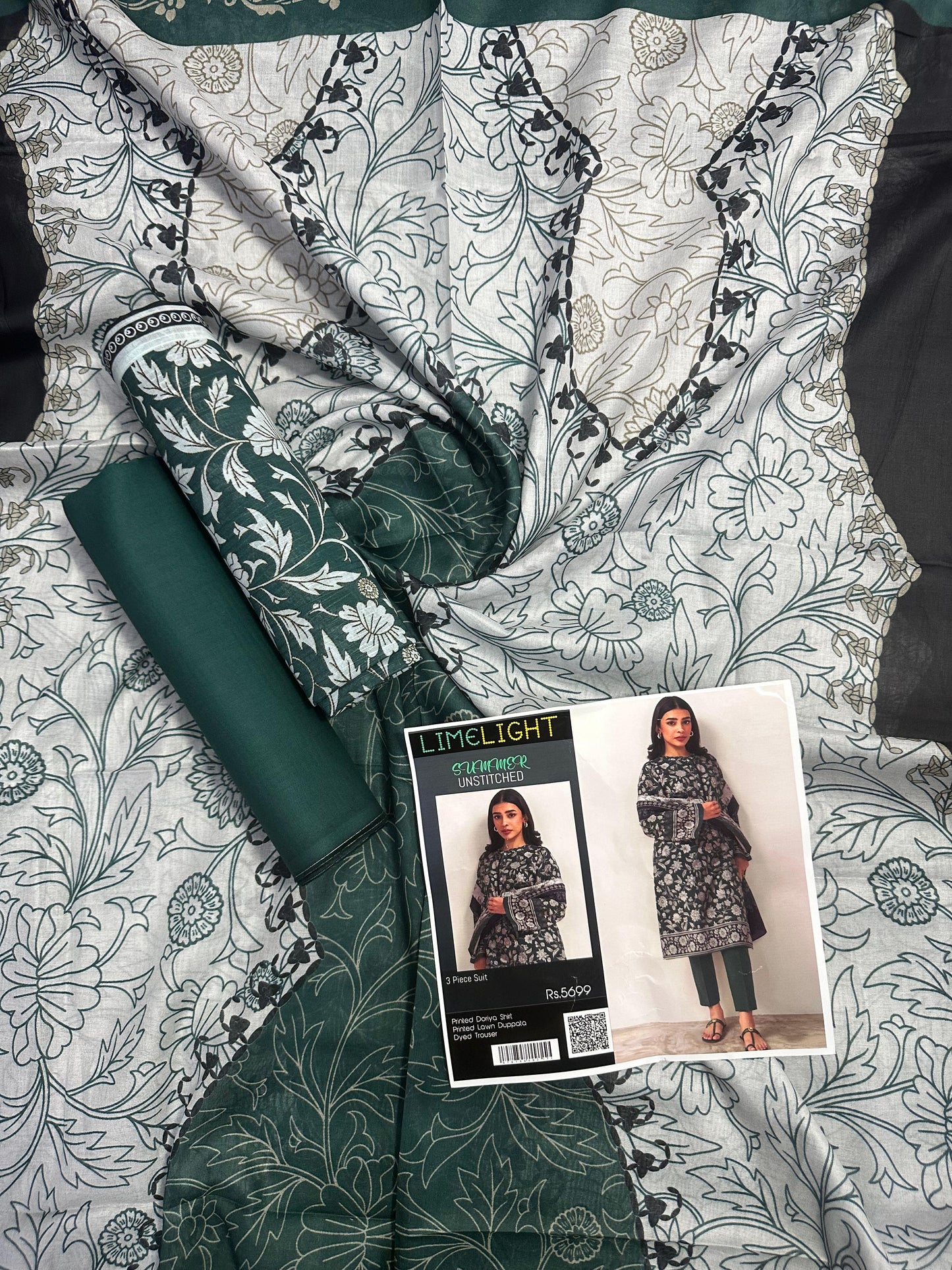 Limelight – Forest Green - Doriya Unstitched 3 PCs Unstitched Suit