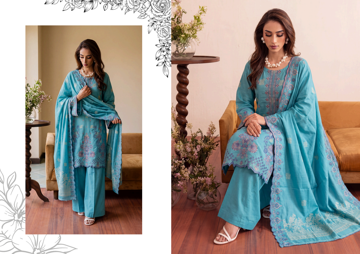 Bonanza Satrangi Seafoam Aqua Jacquard 3Pcs