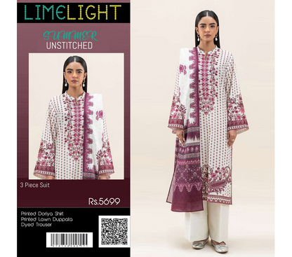 Limelight – Ivory & Dusty Rose - Doriya Unstitched 3 PCs Unstitched Suit