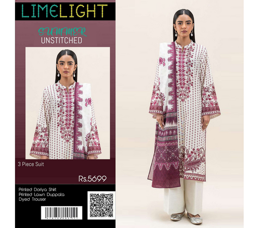 Limelight – Ivory & Dusty Rose - Doriya Unstitched 3 PCs Suit