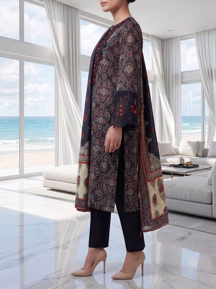Fleur By Almeerah - Navy Eclipse – Digital Chundri Lawn