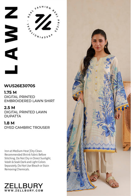 Zellbury D.C:- WUS26E30705 Embroidery Printed Lawn 3Pcs Collection