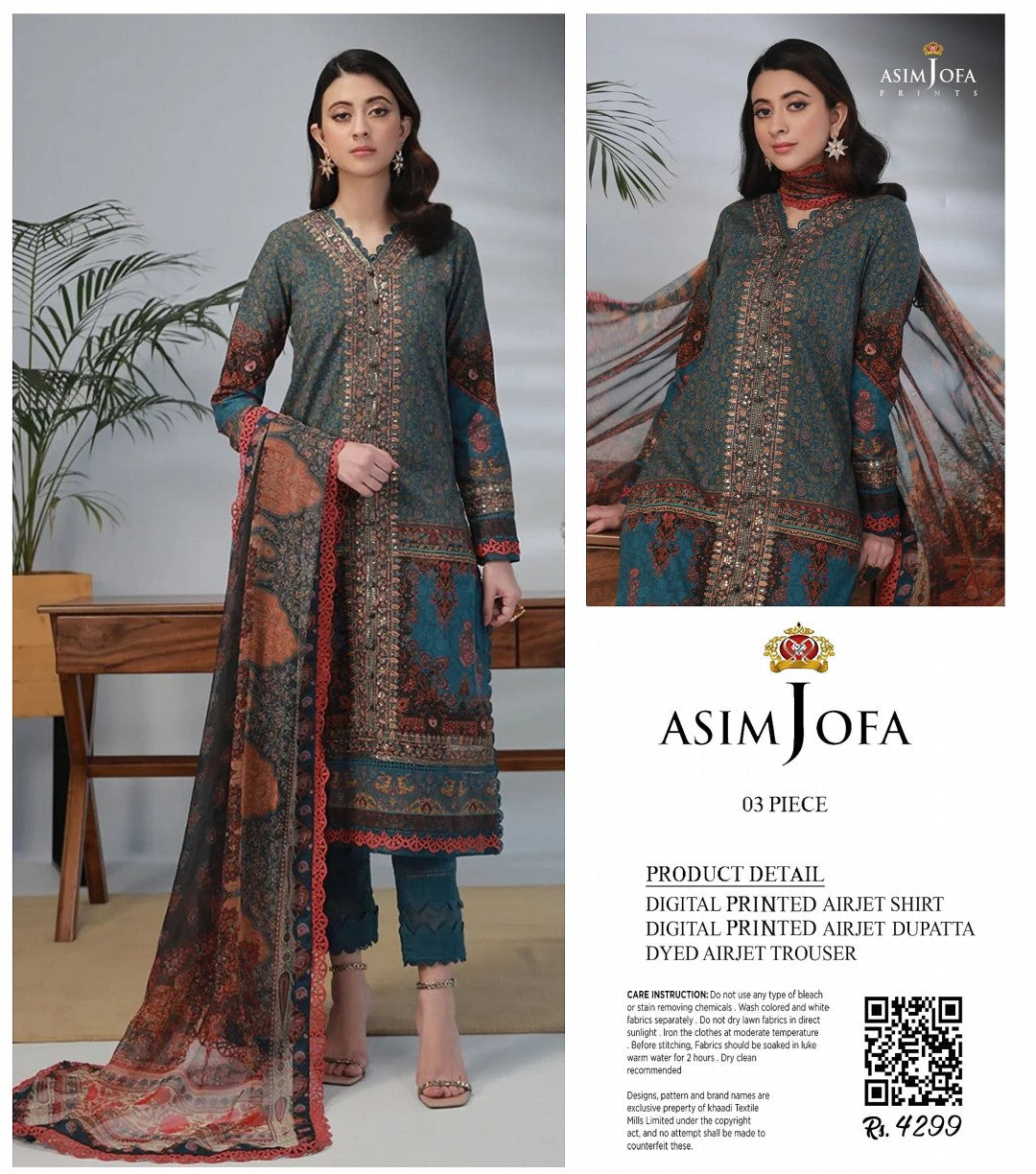 Asim Jofa Unstitched Lawn Printed 3PC In Wholesale Price