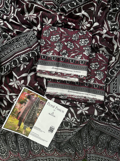 Floral Fusion By Almeerah D-8 -  3Pcs Printed Stripe Collection