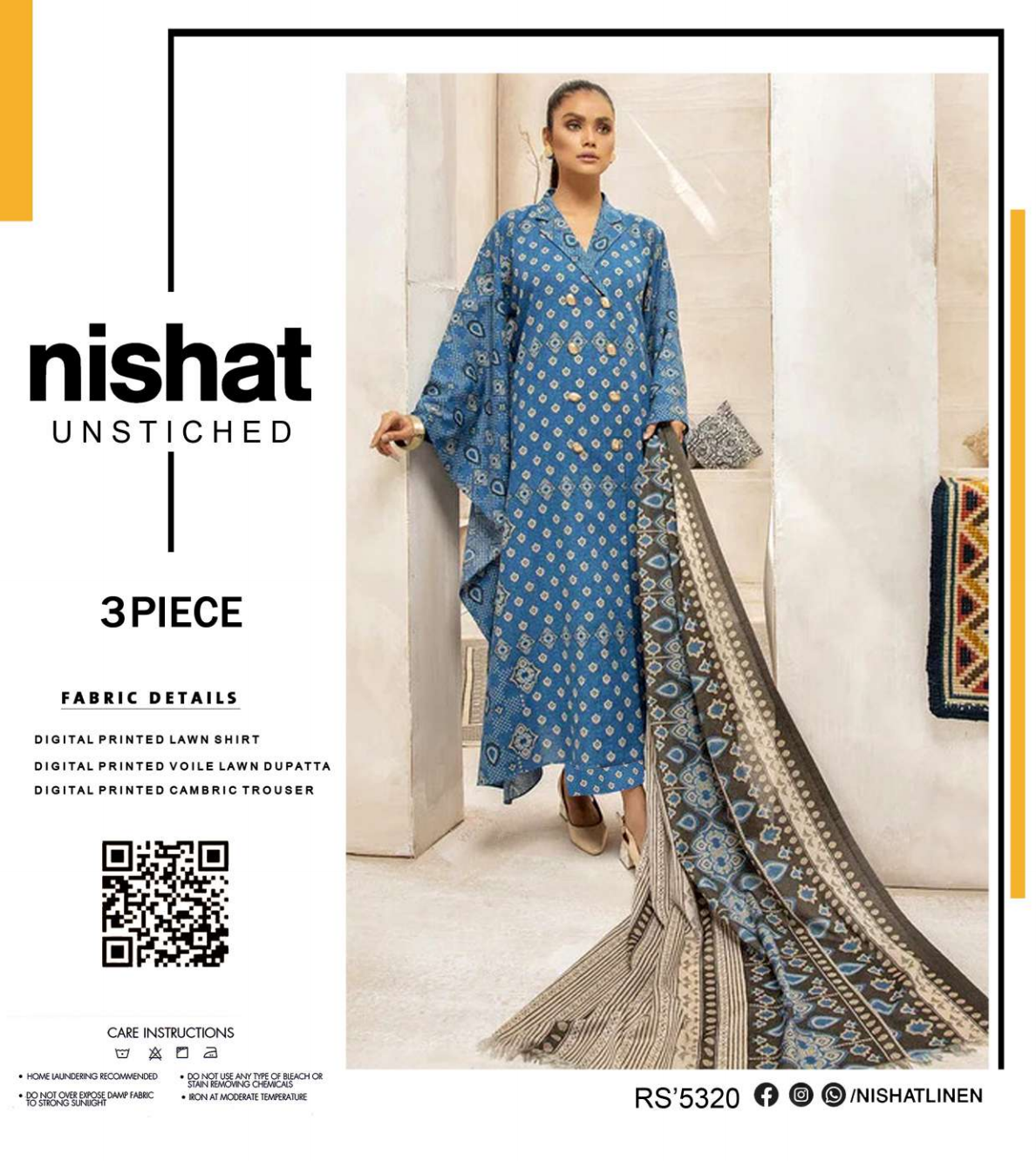 NISHAT LAWN UNSTITCHED SAME AS ORIGINAL 3PCS