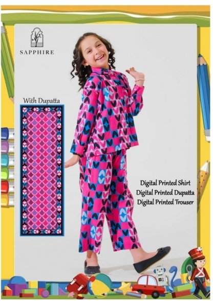 Sapphire Unstitched Kids Collection Lawn 3 Piece 💕👧