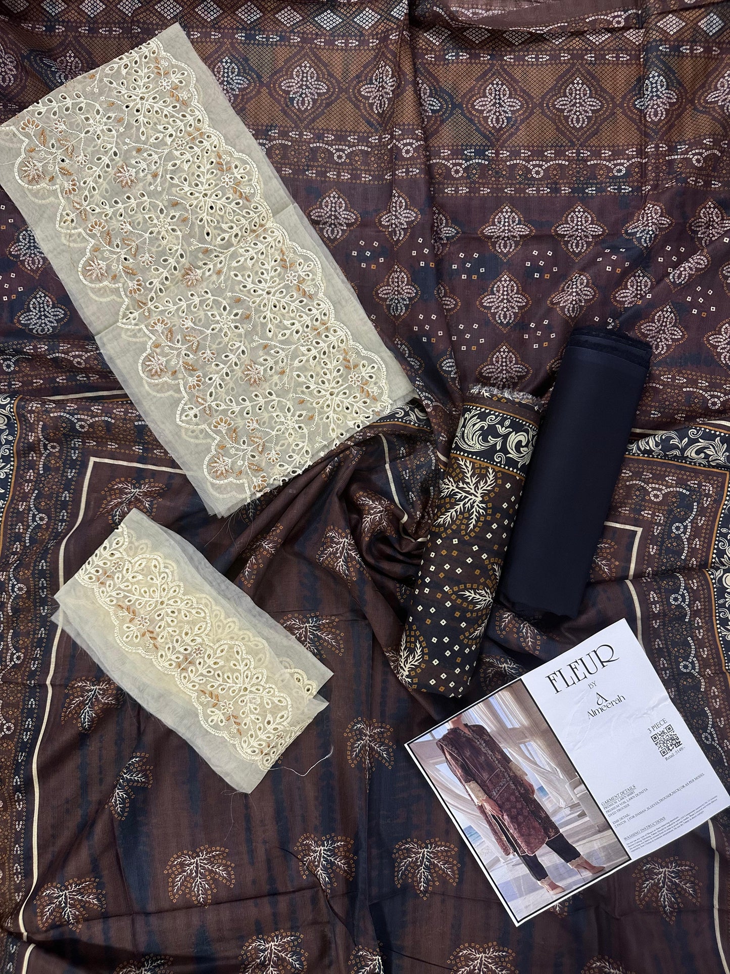 Fleur By Almeerah - Mocha Drift  – Digital Chundri Lawn