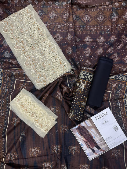 Fleur By Almeerah - Mocha Drift  – Digital Chundri Lawn
