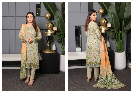 JAWED ARTS ZEBTAN –  3PC UNSTITCHED SUIT Design: 3