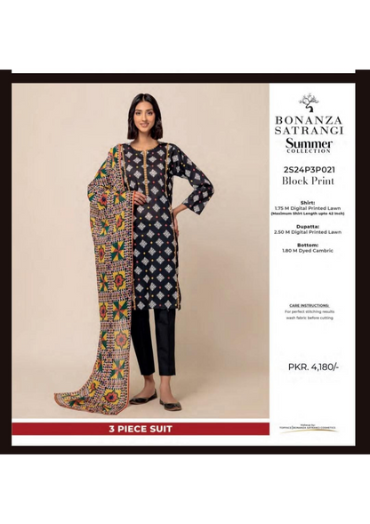 Bonanza Satrangi 100% Original Lawn Dupatta Unstitched 3 Piece