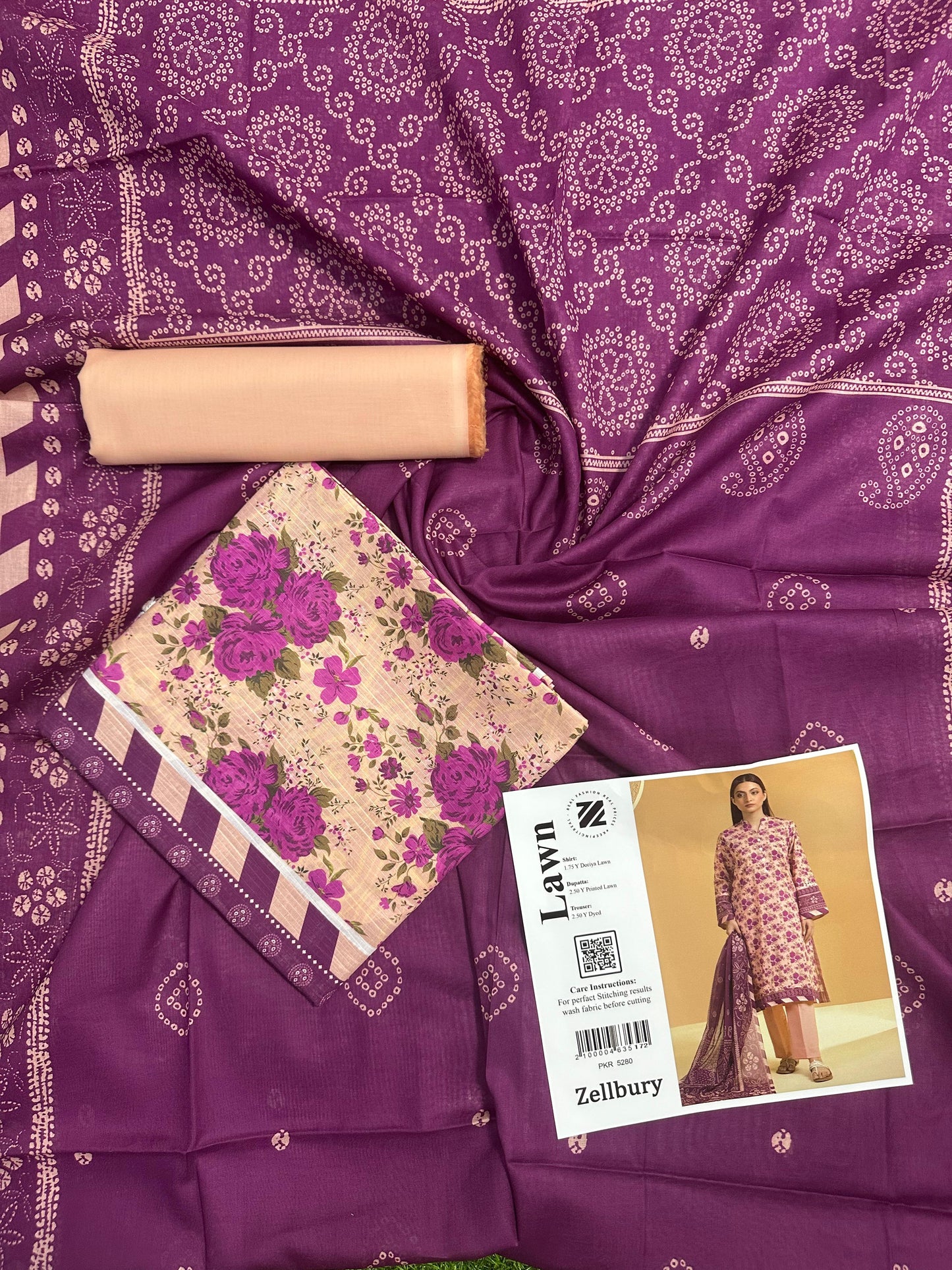 Zellbury Doriya Lawn 3 Pcs Unstitched Collection D.C:- WUS25X25701