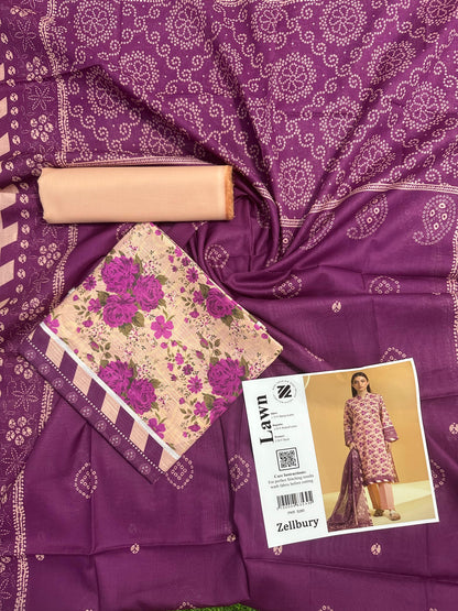 Zellbury Doriya Lawn 3 Pcs Unstitched Collection D.C:- WUS25X25701