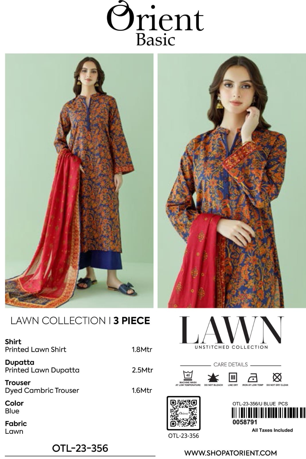 Orient Unstitched Lawn 3 Piece Collection D.C:-OTL-23-356