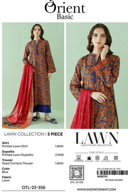 Orient Unstitched Lawn 3 Piece Collection D.C:-OTL-23-356