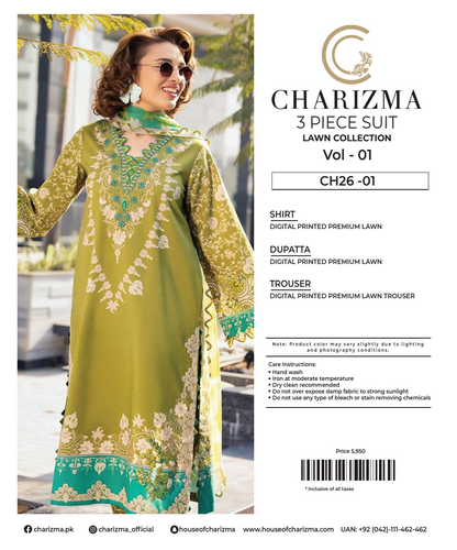 CHARIZMA LAWN UNSTITCHED COLLECTION – Vol 1_CH26-01