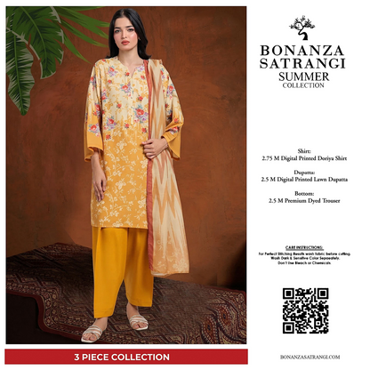 Bonanza Satrangi Mustard 3 PCs Doriya Lawn Unstitched Collection