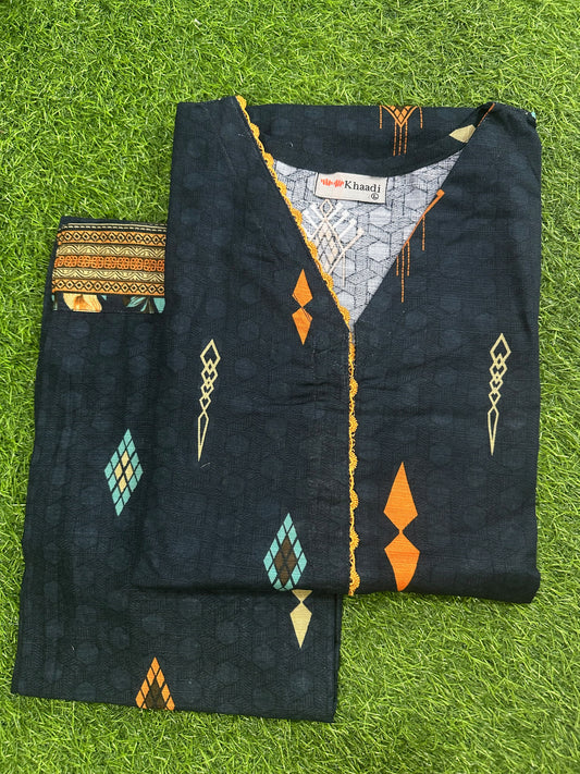 Khaadi Teal-Orange Stitch 2Pcs
