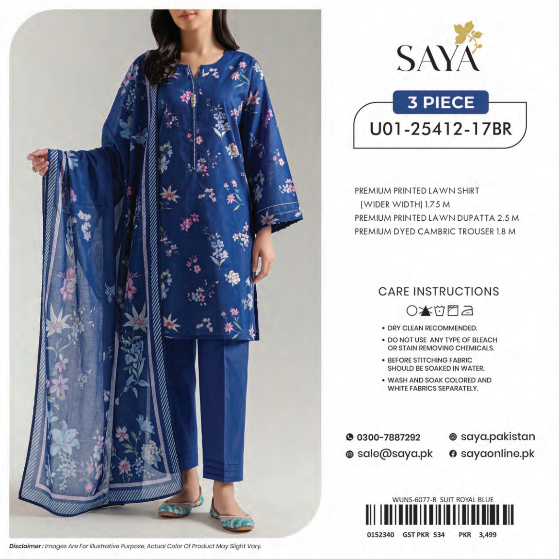 Saya Blue 3PCs Printed Lawn Unstitched Collection