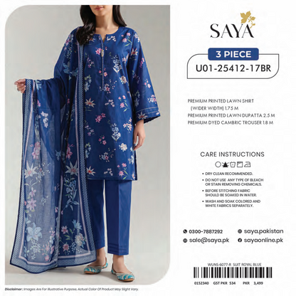Saya Blue 3PCs Printed Lawn Unstitched Collection
