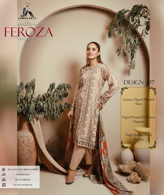 JAWED ARTS FEROZA –  3PC UNSTITCHED SUIT Design: 7