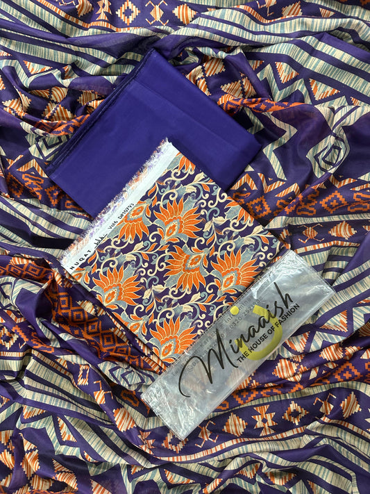 Minash D - 10 - 3PCs Unstitched Printed Lawn Collection