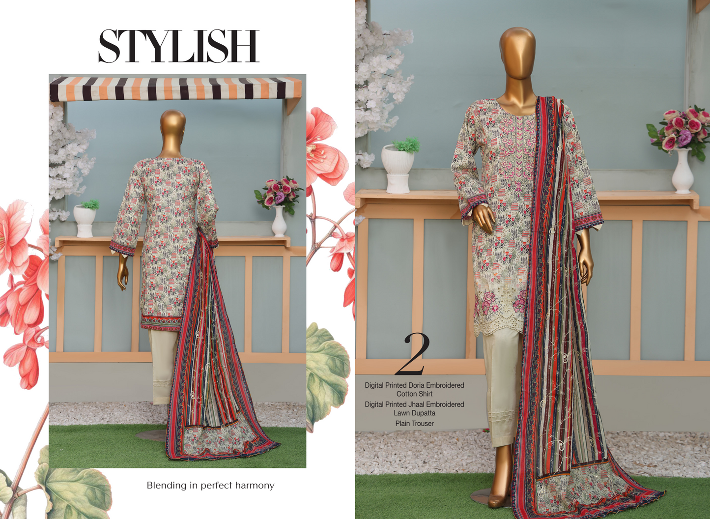 🌸 MTF Digital Printed Doria Embroidered Cotton Collection 2025 🌸 ✨ ELARA ✨