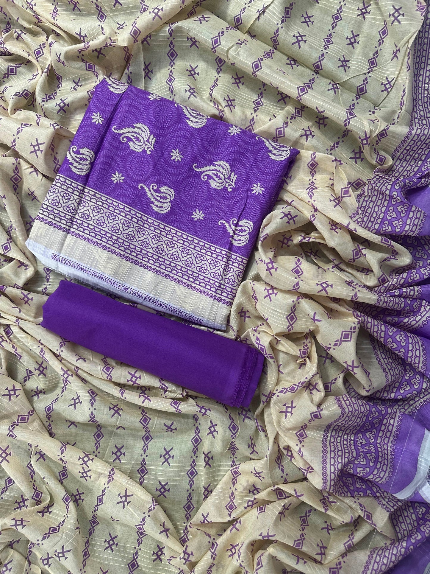 SAFINA PURPLE-BEIGE PRINTED 3PCS