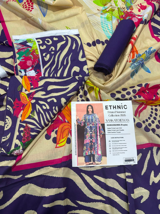 Ethnic Purple Digital Printed Lawn Collection