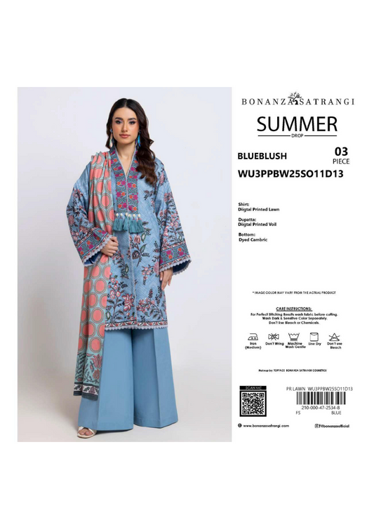 BONANZA SATRANGI (D.C:- WU3PPBW25SO11D13)3PCS  UNSTITCHED COLLECTION