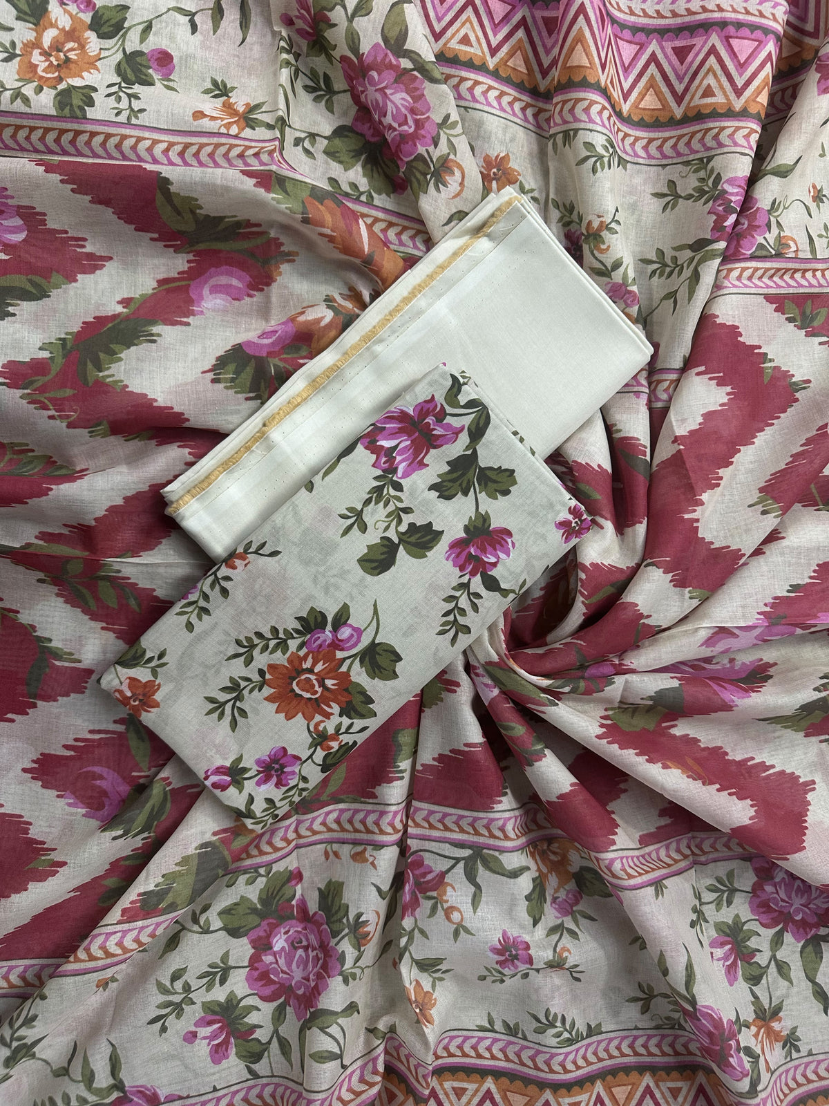 Bin Saeed By Zaman Cream Flora Printed 3Pcs