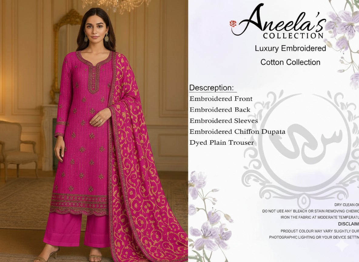 Aneela's Unstitched Luxury Embroidered Fancy 3 Piece in Wholesale Price ✅💯