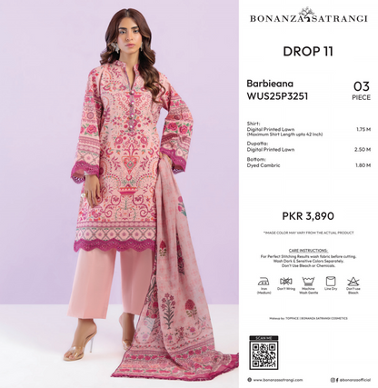 Bonanza Satrangi Unstitched
Barbieana - 3 Pc (WUS25P3251)❤️🥰