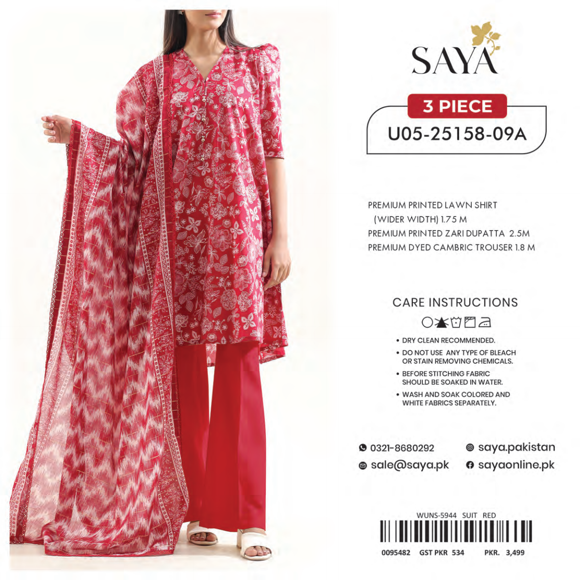 Saya Unstitched 100% Original LAWN 3P Suit In WHOLESALE PRICE 💯✨