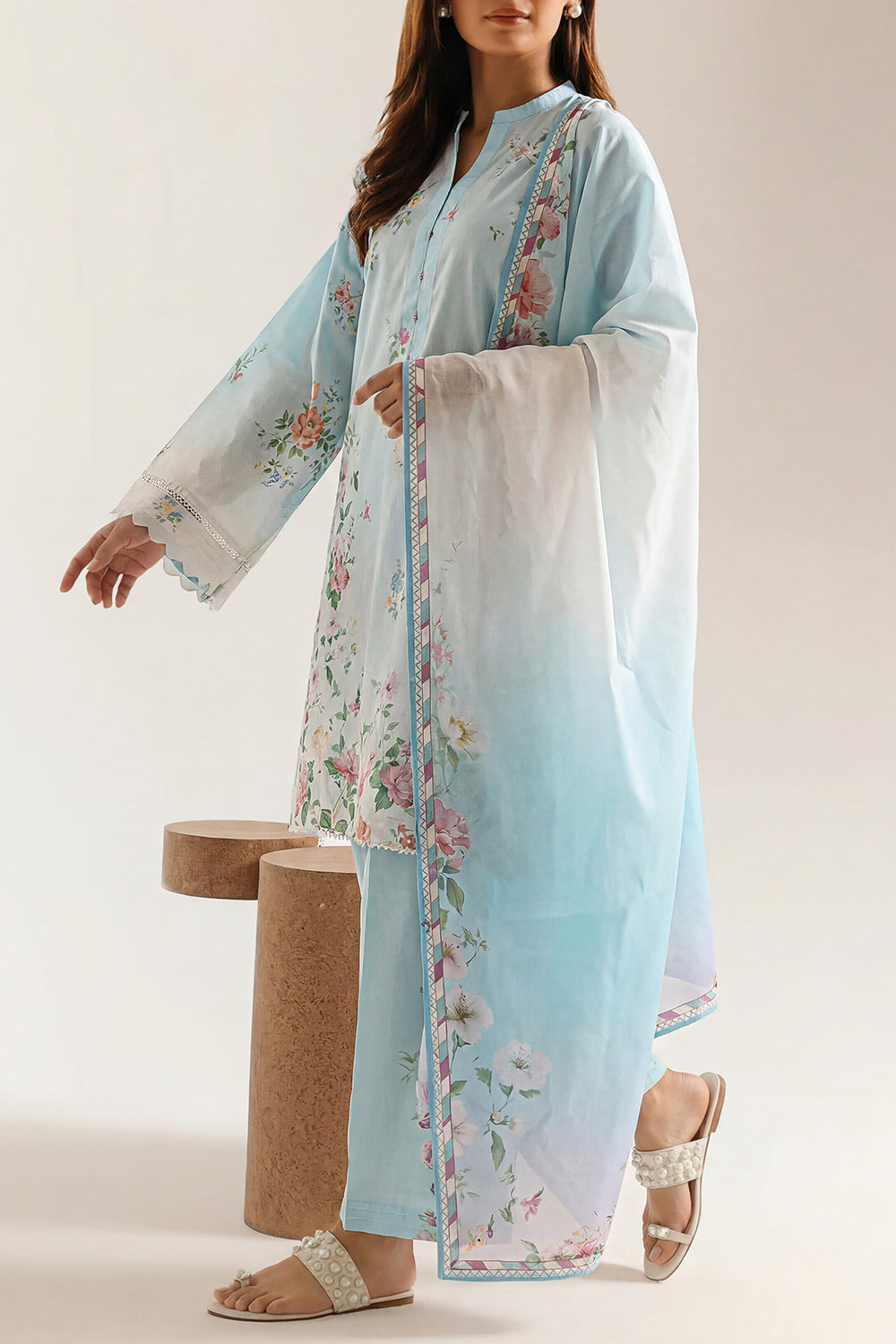 Saya Light Blue 3PCs Printed Lawn Unstitched Collection