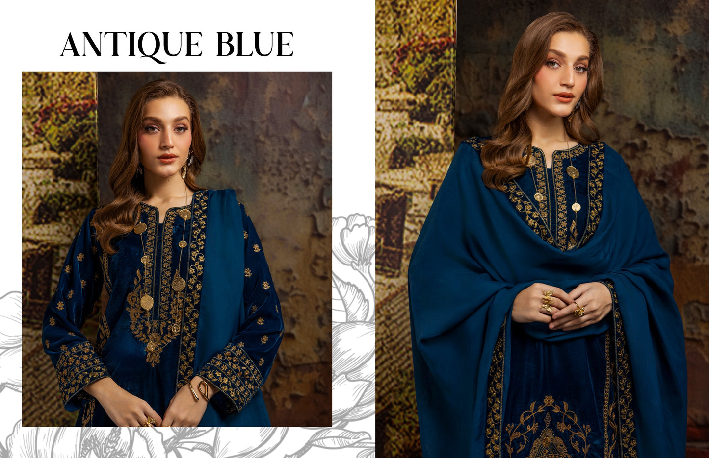 Merakish velvet Embroidered 3P