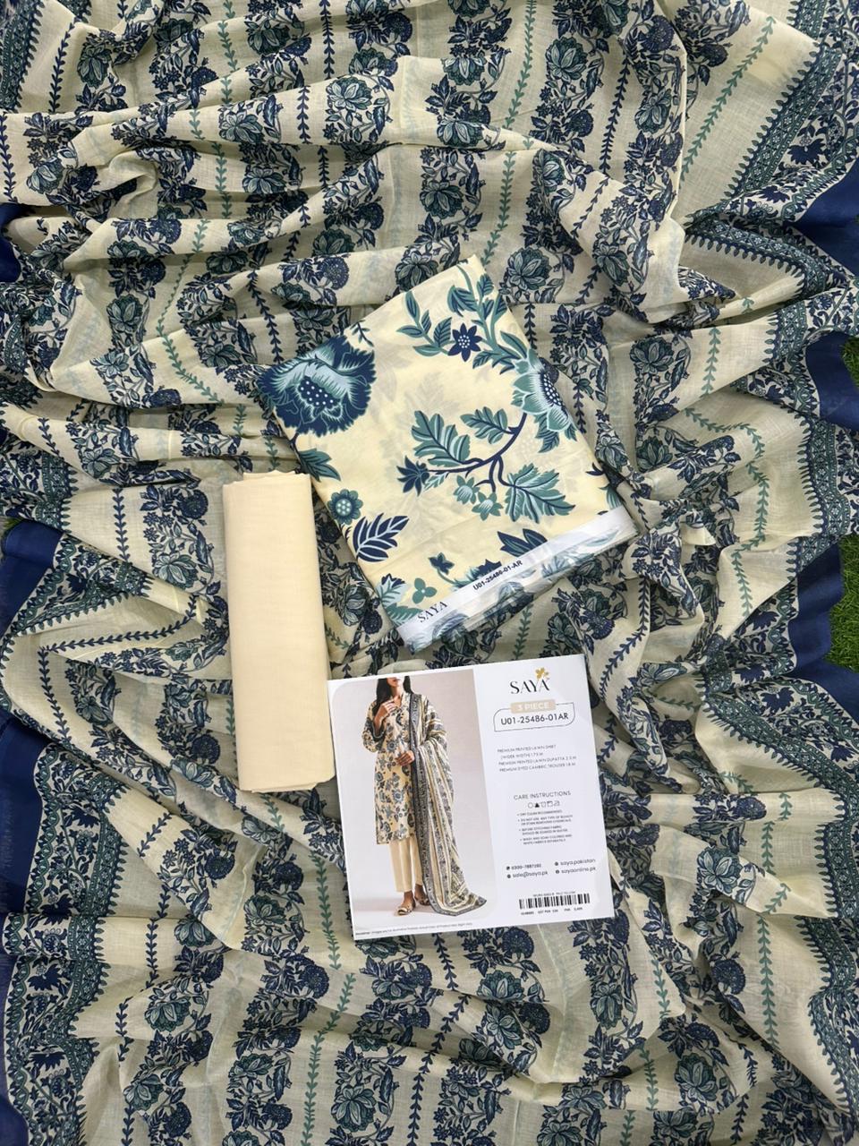 Saya Beige 3PCs Printed Lawn Unstitched Collection