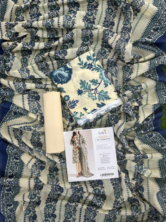 Saya Beige 3PCs Printed Lawn Unstitched Collection