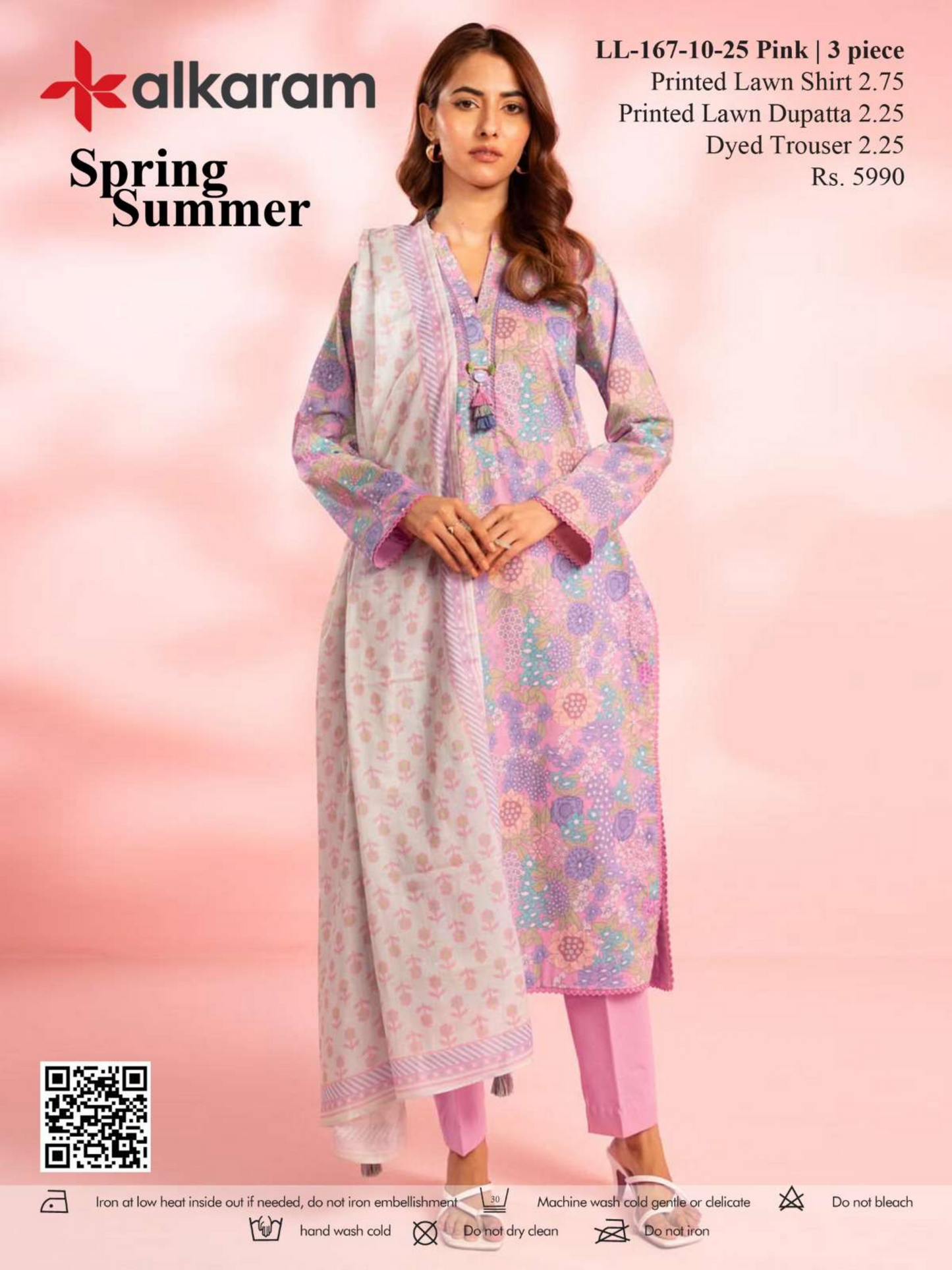 Alkaram 3 PCs Pink Printed Lawn Unstitched Collection