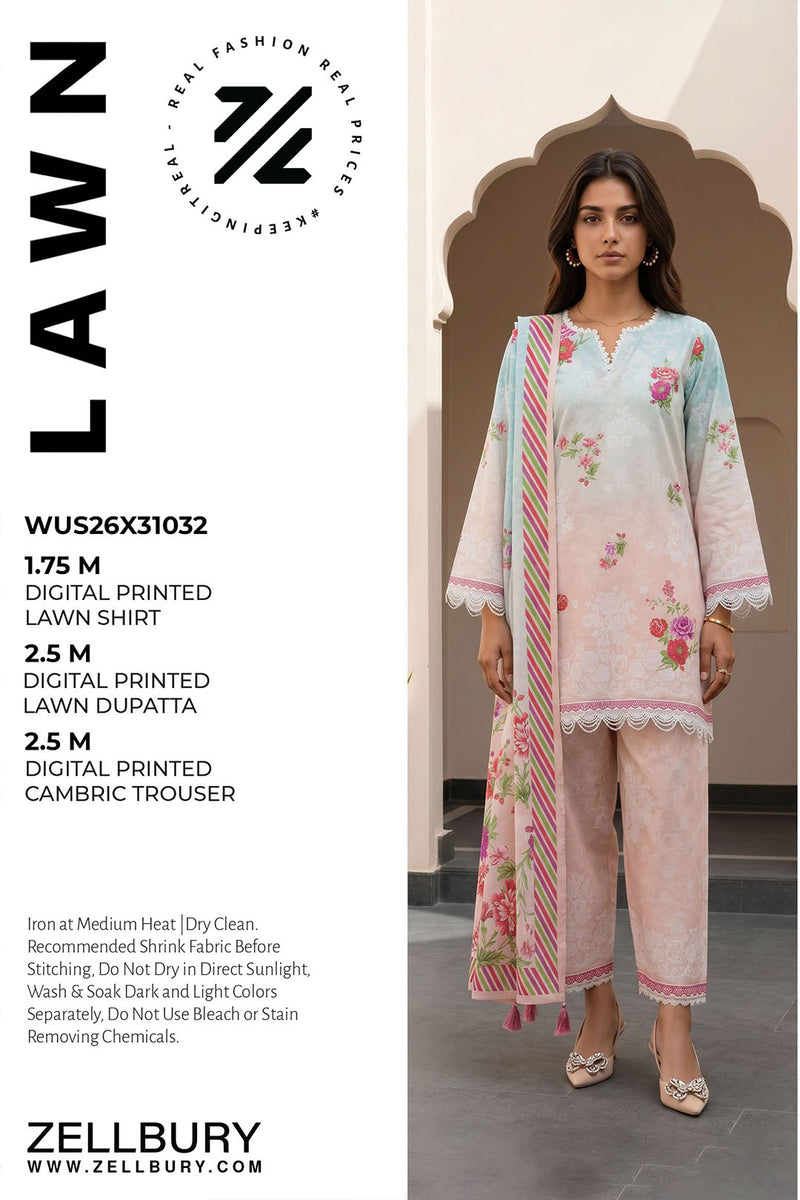 Zellbury D.C:-WUS26X31032  Printed Lawn 3Pcs Collection